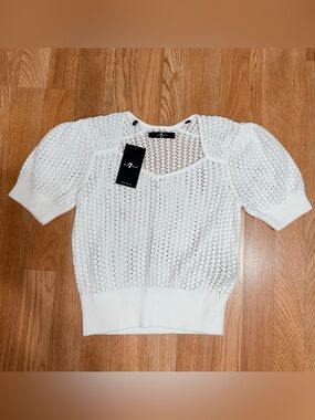 7 For All Mankind NWT Open-Knit Short Sleeve Sweater Top - White